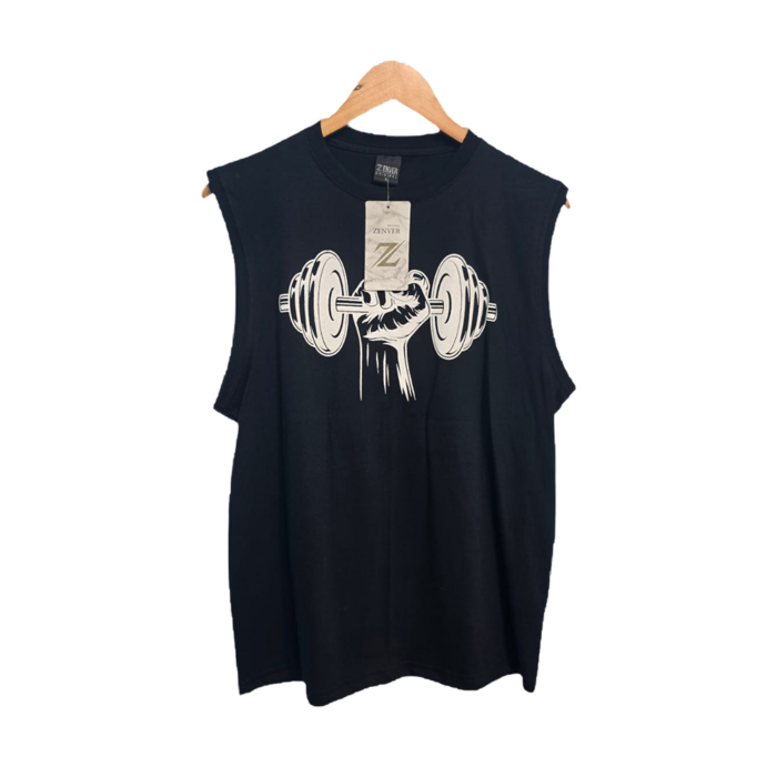 Musculosa de algodón con estampado pesa en mano - Negro