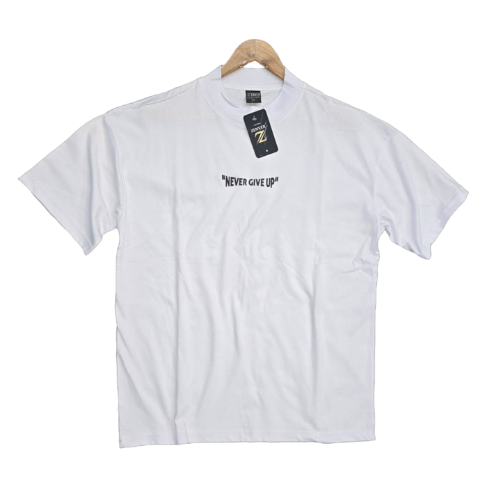 Remera de algodón con estampado NEVER GIVE UP - Blanco